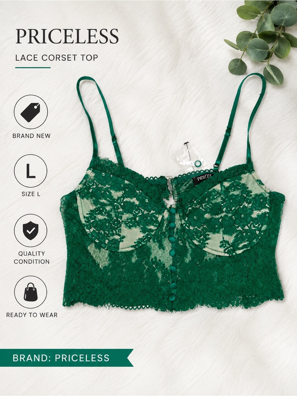 Priceless Emerald Green Lace Corset Crop Top